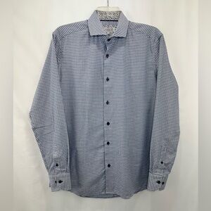 Men's 7 Downie Street Blue Houndstooth Checkered Dress Shirt L